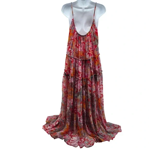 Free People Julianna Maxi Dress Red Cherry Floral Tiered Boho Summer Festival S - Picture 3 of 11